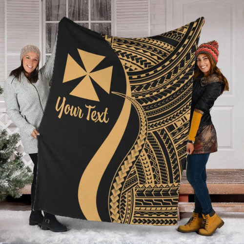 Wallis And Futuna Custom Personalised Premium Blanket - Gold Polynesian Tentacle Tribal Pattern 1