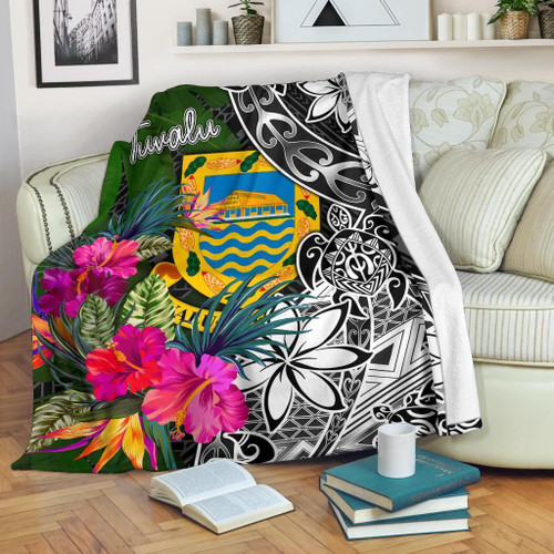 Tuvalu Premium Blanket - Turtle Plumeria Banana Leaf 1