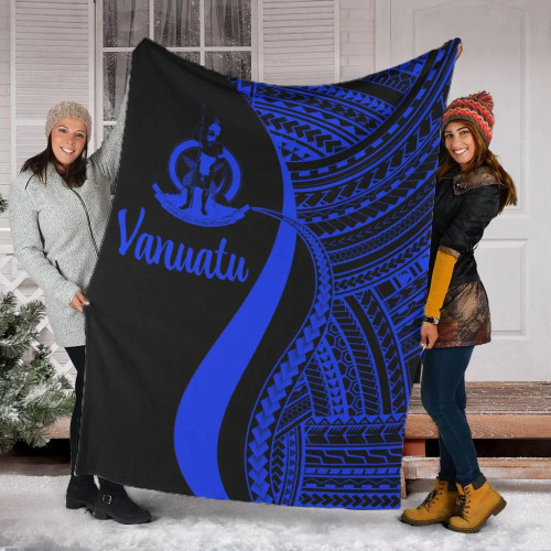 Vanuatu Premium Blanket - Blue Polynesian Tentacle Tribal Pattern 1