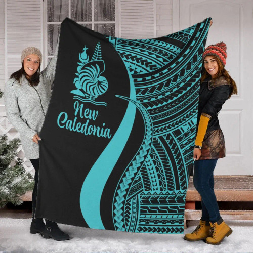 New Caledonia Premium Blanket - Turquoise Polynesian Tentacle Tribal Pattern Crest 1