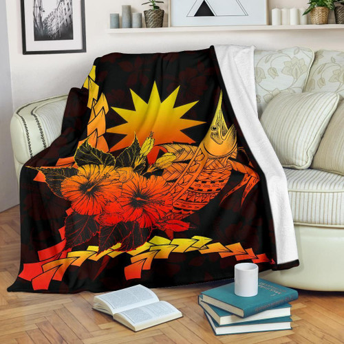 Nauru Polynesian Premium Blanket - Swordfish With Hibiscus 1