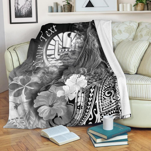 Tahiti Custom Personalised Premium Blanket - Humpback Whale with Tropical Flowers (White) 1