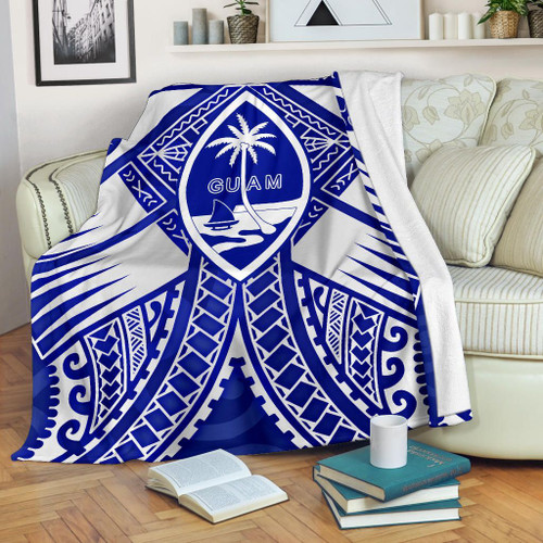 Guam Polynesian Premium Blanket - Guam White Seal with Polynesian Tattoo Ver 02 1