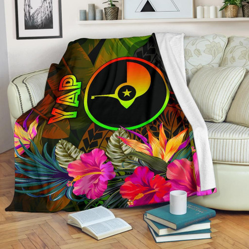 Yap Polynesian Premium Blanket -  Hibiscus and Banana Leaves 1