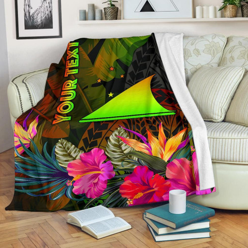 Tokelau Polynesian Personalised Premium Blanket - Hibiscus and Banana Leaves 1