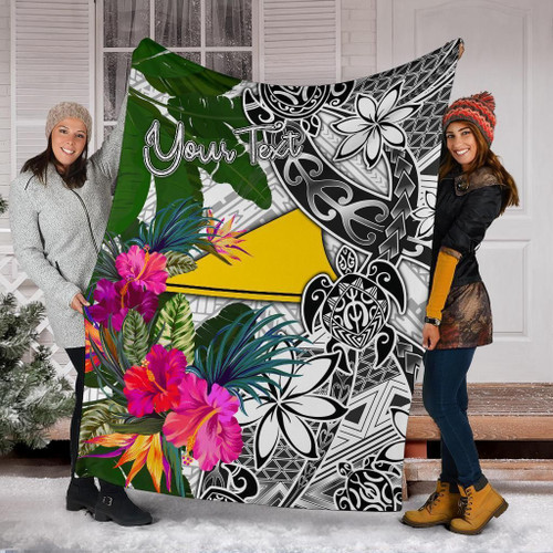 Tokelau Custom Personalised Premium Blanket White - Turtle Plumeria Banana Leaf 1