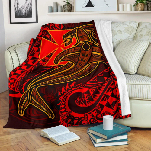 Polynesian Wallis and Futuna  Premium Blanket - Red Shark Polynesian Tattoo 1