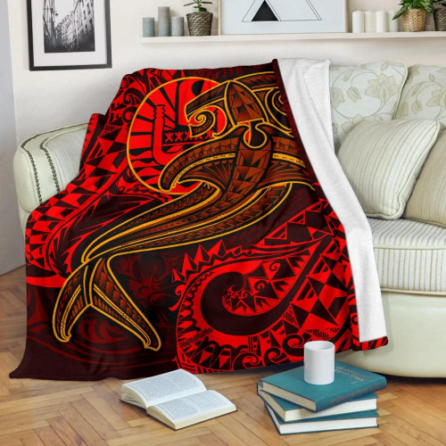Tahiti Premium Blanket - Red Shark Polynesian Tattoo 1