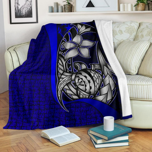 Kosrae Micronesia Premium Blanket Blue - Turtle With Hook 1