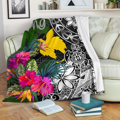 Papua New Guinea Premium Blanket - Turtle Plumeria Banana Leaf 1