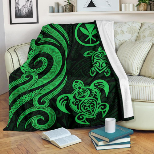 Polynesian Hawaii Premium Blanket - Green Tentacle Turtle 1