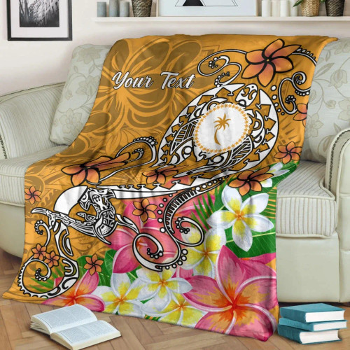 Kosrae Custom Personalised Premium Blanket - Turtle Plumeria (Gold) 1
