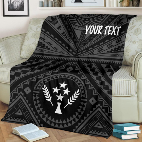 Kosrae Personalised Premium Blanket - Kosrae Flag In Polynesian Tattoo Style (Black) 1
