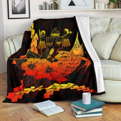 Fiji Polynesian Premium Blanket - Swordfish With Hibiscus 1