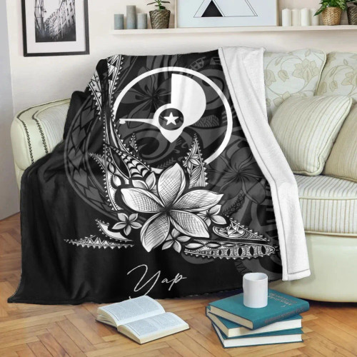 Yap State Premium Blanket - Fish With Plumeria Flowers Style 1