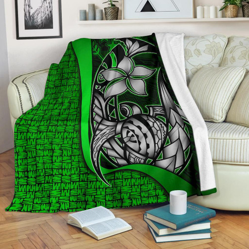 Kosrae Micronesia Premium Blanket Green - Turtle With Hook 1