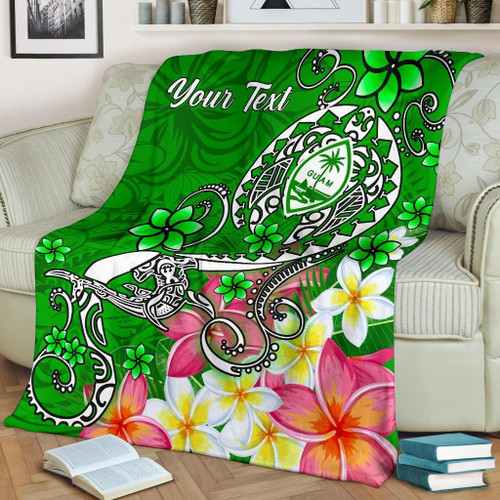 Guam Custom Personalised Premuim Blanket - Turtle Plumeria (Green) 1