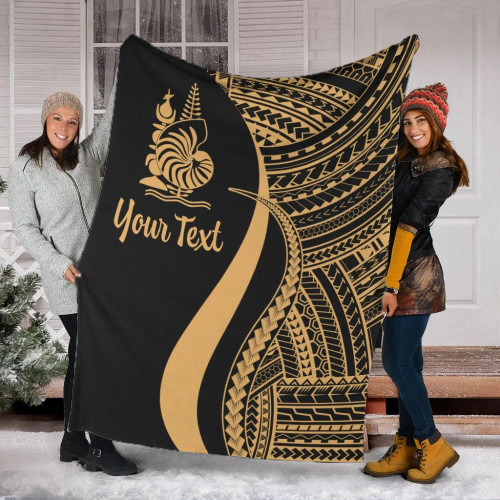 New Caledonia Custom Personalised Premium Blanket - Gold Polynesian Tentacle Tribal Pattern Crest 1