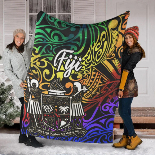 Fiji Premium Blanket - Rainbow Polynesian Pattern Crest 1