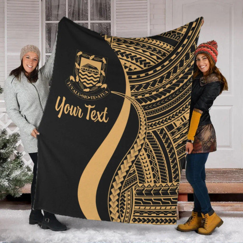 Tuvalu Custom Personalised Premium Blanket - Gold Polynesian Tentacle Tribal Pattern 1