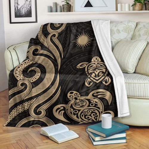 Marshall Islands Premium Blanket - Gold Tentacle Turtle Crest 1