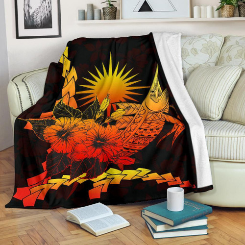 Marshall Islands Polynesian Premium Blanket - Swordfish With Hibiscus 1