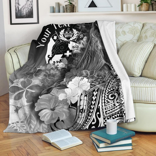 Tonga Custom Personalised Premium Blanket - Humpback Whale with Tropical Flowers (White) 1