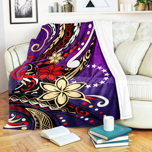 Cook Islands Premium Blanket - Tribal Flower With Special Turtles Purple Color 1
