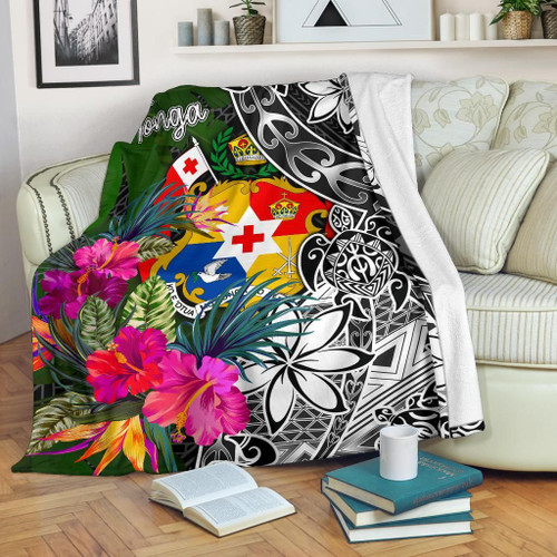 Tonga Premium Blanket - Turtle Plumeria Banana Leaf 1