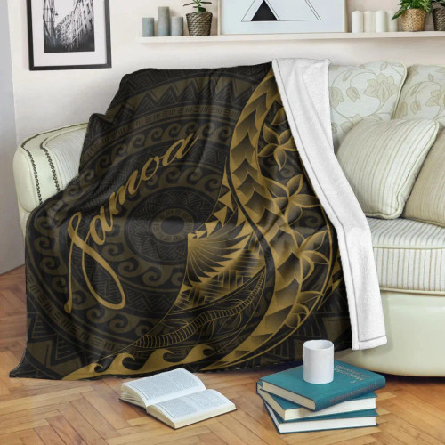 Samoa Premium Blanket - Polynesian Pattern Style Gold Color 1