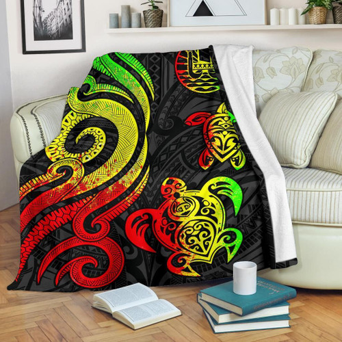 Tahiti Polynesian Premium Blanket - Reggae Tentacle Turtle 1