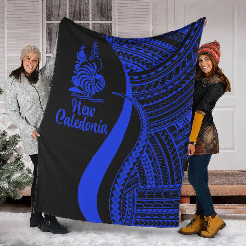 New Caledonia Premium Blanket - Blue Polynesian Tentacle Tribal Pattern Crest 1