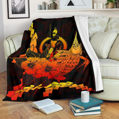Vanuatu Polynesian Premium Blanket - Swordfish With Hibiscus 1