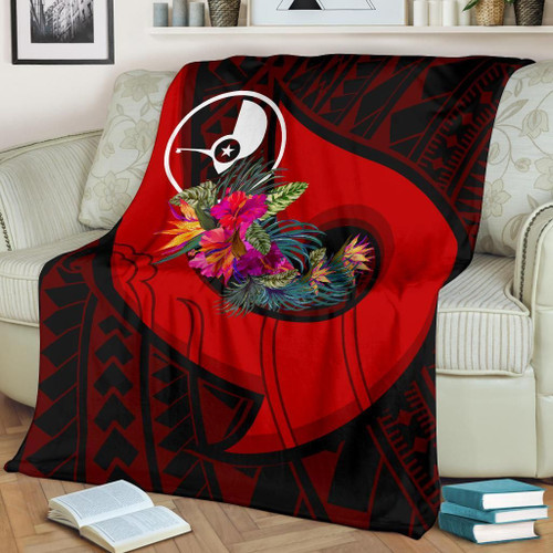 Yap Premium Blanket - Polynesian Hook And Hibiscus (Red) 1