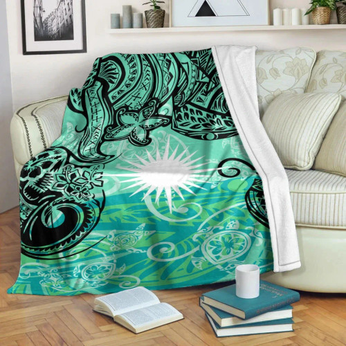 Marshall Islands Premium Blanket - Vintage Floral Pattern Green Color 1