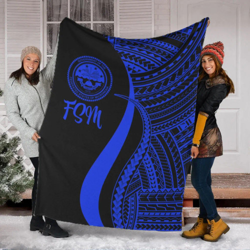 Federated States of Micronesia Premium Blanket - Blue Polynesian Tentacle Tribal Pattern 1