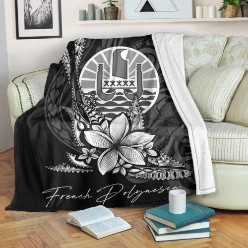French Polynesia Premium Blanket - Fish With Plumeria Flowers Style 1