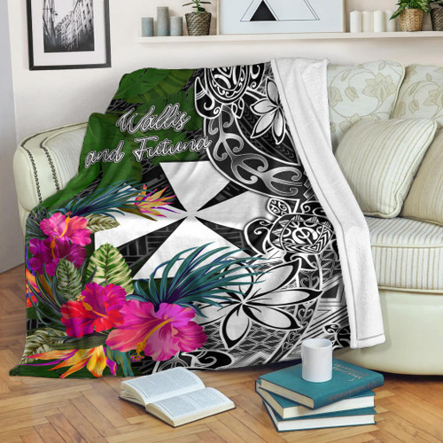 Wallis and Futuna Premium Blanket - Turtle Plumeria Banana Leaf1