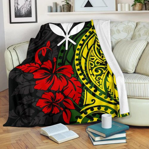 Hawaii Premium Blanket - Polynesian Patterns With Hibiscus Flowers 1