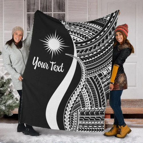 Marshall Islands Custom Personalised Premium Blanket - White Polynesian Tentacle Tribal Pattern 1