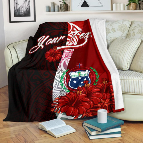 Samoa Polynesian Custom Personalised Premium Blanket - Coat Of Arm With Hibiscus 1