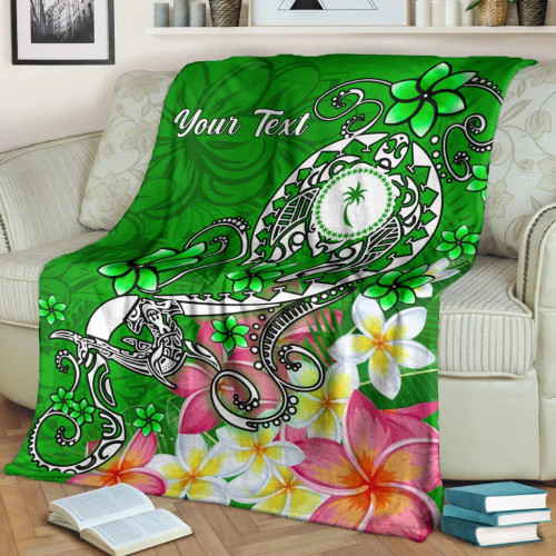 Kosrae Custom Personalised Premium Blanket - Turtle Plumeria (Green) 1