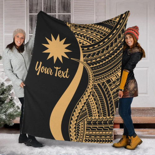 Nauru Custom Personalised Premium Blanket - Gold Polynesian Tentacle Tribal Pattern 1