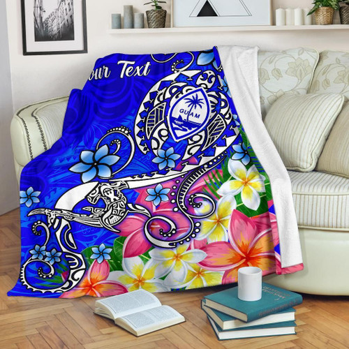 Guam Custom Personalised  Premium Blanket - Turtle Plumeria (Blue) 1