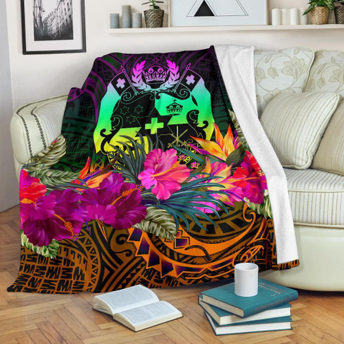 Tonga Polynesian Premium Blanket - Summer Hibiscus 1