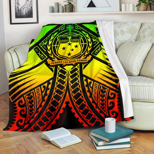 Samoa Polynesian Premium Blanket - Samoa Reggae Seal with Polynesian Tattoo 1