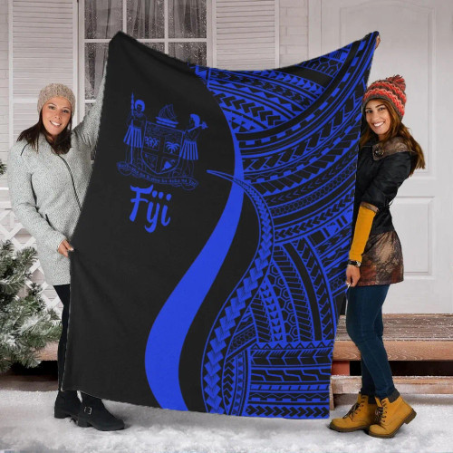 Fiji Premium Blanket - Blue Polynesian Tentacle Tribal Pattern Crest 1