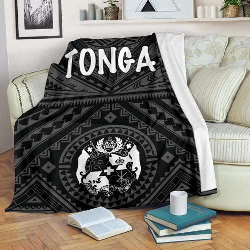 Tonga Premium Blanket - Tonga Seal With Polynesian Tattoo Style (Black) 1