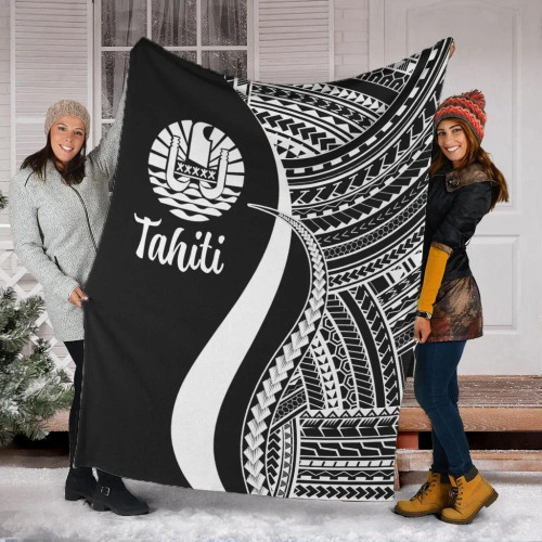 Tahiti Premium Blanket - White Polynesian Tentacle Tribal Pattern 1