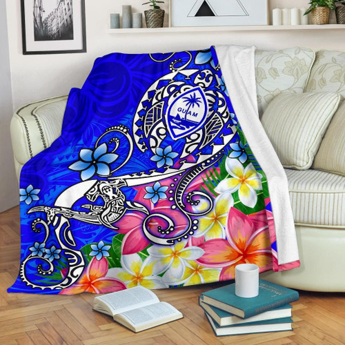 Guam Premium Blanket - Turtle Plumeria (Blue) 1